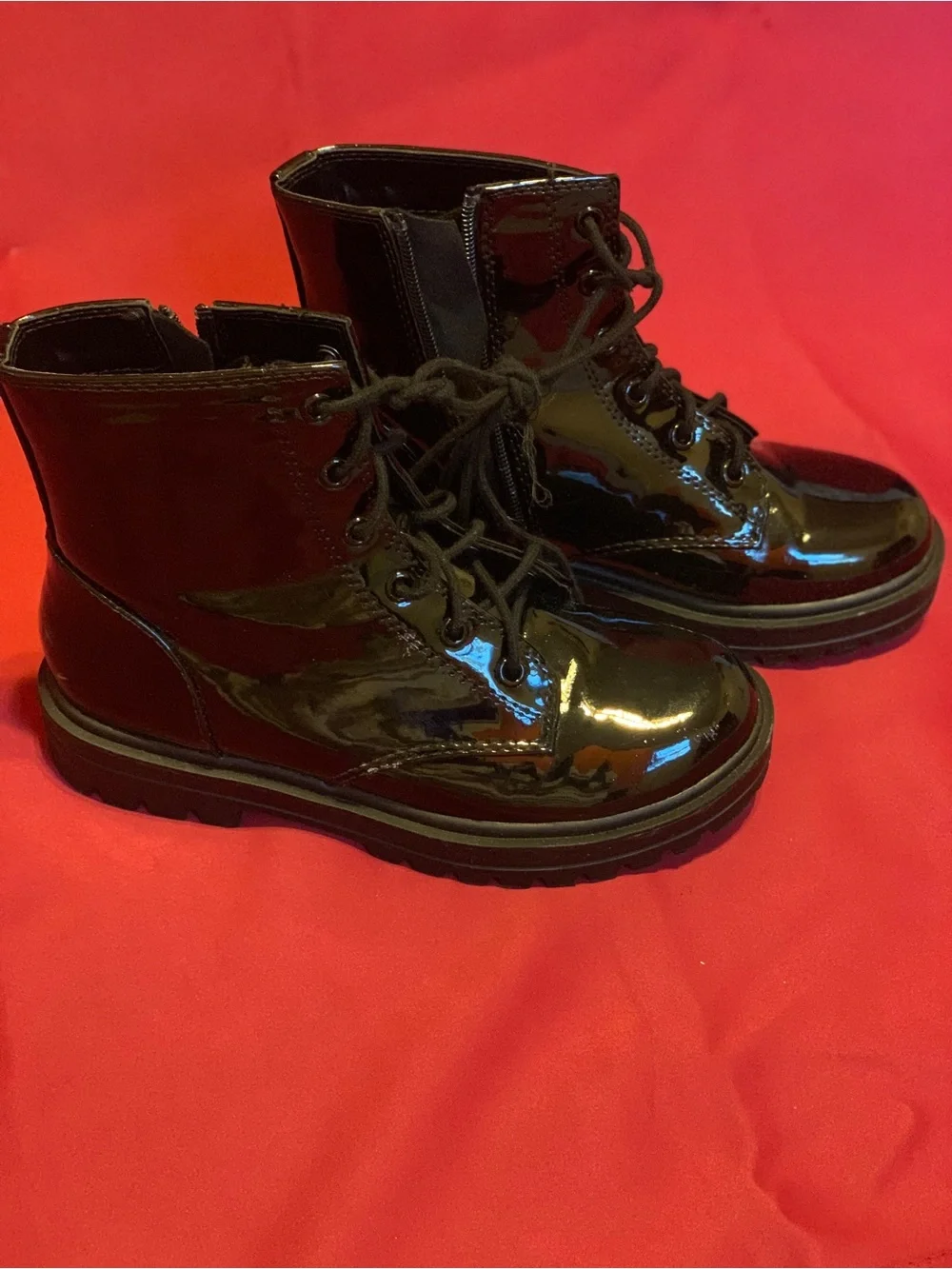 Unr8ed Glossy Black Patent Lace-Up Ankle Boots